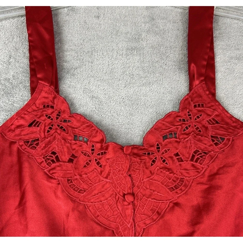 Vintage Inner Most Red Satin Slip Dress Small‎ Embroidery Lace Cut Out Feminine